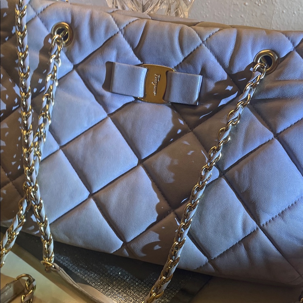 Salvatore Ferragamo Quilted Lilac Shoulder Bag with Gold Chain
